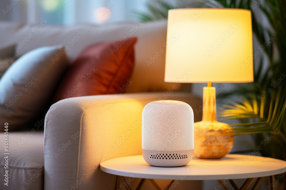 Poster smart speaker. background with selective focus and copy space