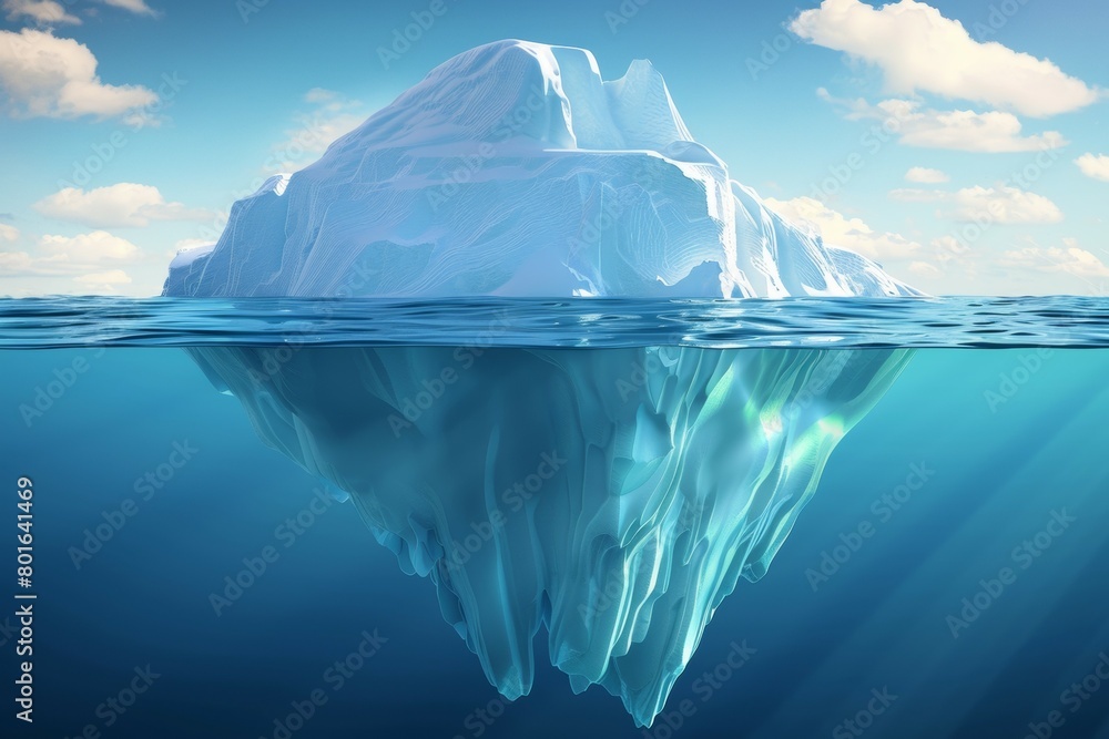 Poster a large ice block is floating in the ocean. business concept