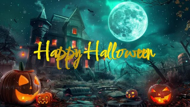 Halloween banner In Spooky Night - Happy Halloween animation. Halloween pattern easy to color adjustment.