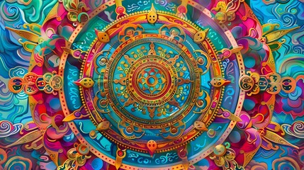 Vibrant mandala design with intricate patterns and bold colors