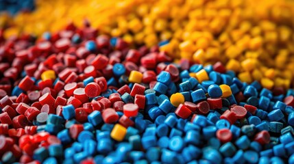 Multi-colored pellets for creature nourishing. Fertilizer in horticulture concept