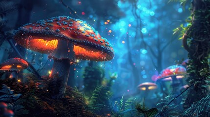 Mushroom Wallpaper ,Fantasy Wallpaper, 4K, Mushroom Light, Fantasy Mushroom, Jungle, Forest Mushroom, Jungle Background,