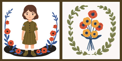 Fototapeta premium American Patriot's Tribute - A Collection of Red Poppy Illustrations. EPS 10.