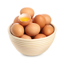 Chicken eggs in bowl isolated on white