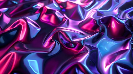 Fototapeta premium Modern 3D backdrop with moving holographic neon geometrical wavy pattern—a blend of technology and art. Perfect for backgrounds, banners, wallpapers, posters, and covers.