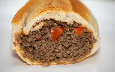 Traditional French bread sandwich with minced meat known as 