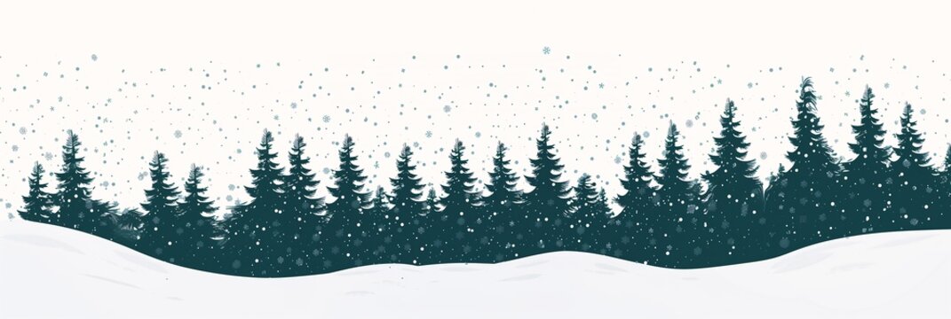 snowy forest pine trees snow falling down flat design commercial banner pale princess skin flurry duplication sparse floating particles aliased shapes
