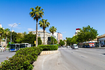 Plaza Espanya, urban city center in Palma de Mallorca, Balearic Islands, Spain. Travel concept.