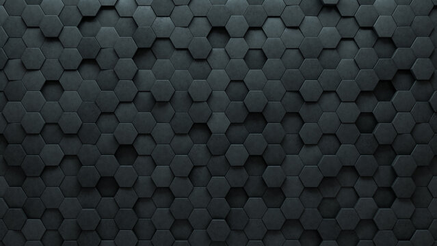 Polished Tiles arranged to create a 3D wall. Futuristic, Hexagonal Background formed from Concrete blocks. 3D Render
