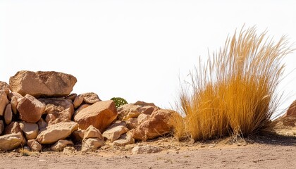desert scene dry plants with rocks isolated on transparent background banner
