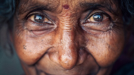 Obraz premium Close-Up Smiling Detailed Middle-Aged 50 to 60 Year Old Woman Brown-Skinned Indian or Latina