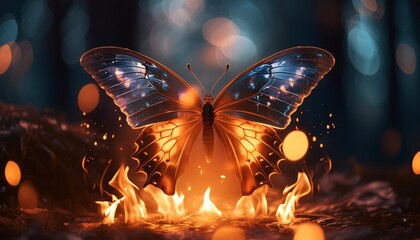 glowing fantasy butterfly fire and flames beautiful magical creature