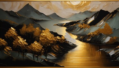 art print with golden textures freehand oil painting oil on canvas brushstrokes modern art prints...