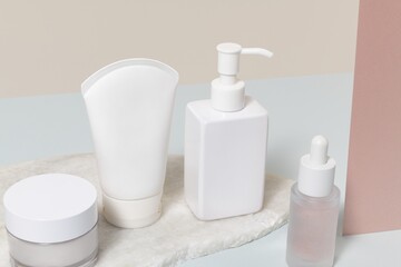 Minimal cosmetic bottles, beauty business branding design