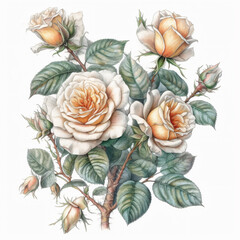 Realistic Rose Illustration, Detailed Floral Artwork, Botanical Drawing, Vintage Style, Garden Roses, Home Decor