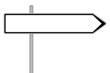 Panneau de direction long, vierge pour texte libre, sur poteau, flèche vers la droite. © Léna Constantin
