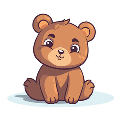 Obraz premium Cute cartoon bear sitting on the ground. Vector illustration of a cute animal.
