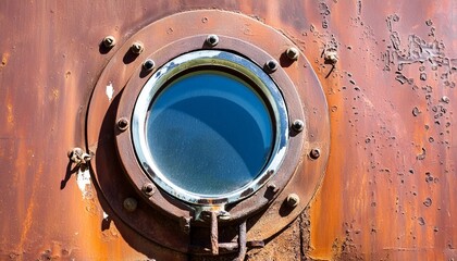 close up of an old rusty closed empty porthole window