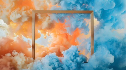 Golden Frame Amidst Vibrant Clouds of Color and Light, vibrant background
