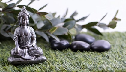 buddha statue in green zen environment