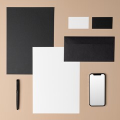 Corporate identity, professional stationery, business branding flat lay design