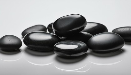 black pebbles on white background