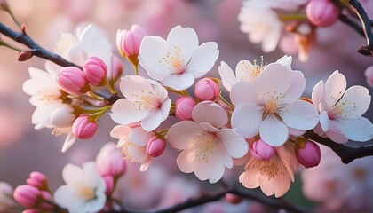 beautiful soft watercolor of cherry blossom pink and white flower buds desktop background wallpaper generative ai