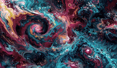 Vibrant Abstract Art with Swirling Red and Blue Patterns