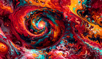 Vibrant Abstract Art with Swirling Red and Blue and yellow Patterns