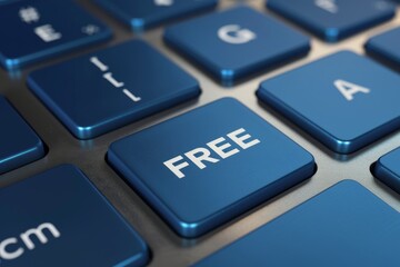 Blue keyboard button with the word "FREE" written on it, representing free images and illustrations for online use.