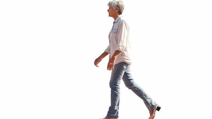 portrait of a mature woman walking, transparent, isolated on white,mature woman walking illustration, transparent background, isolated portrait of mature woman walking, 
