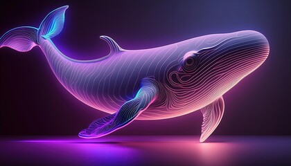 Hologram of a whale on a black background - obrazy, fototapety, plakaty