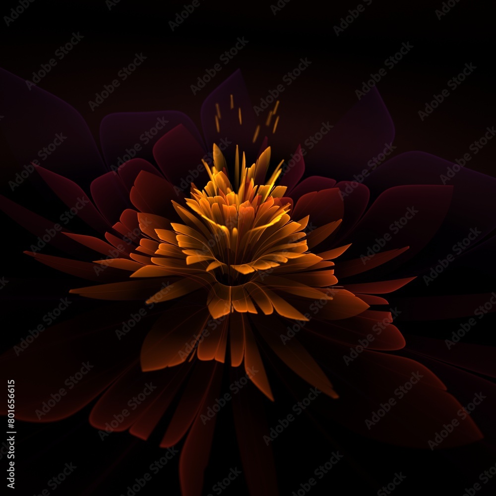 Poster dark fractal flower, digital artwork for creative graphic design...fractal pattern in the shape of f