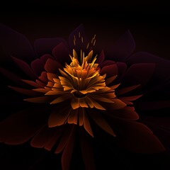 Dark fractal flower, digital artwork for creative graphic design...Fractal pattern in the shape of flowers on a black background.Abstract fractal template.