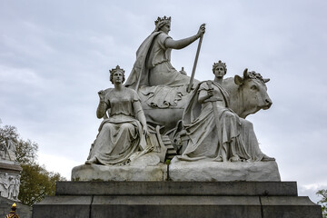 Sculptural groups of Prince Albert Memorial - Iconic, Gothic Memorial to Prince Albert (1876) in London, England, UK.