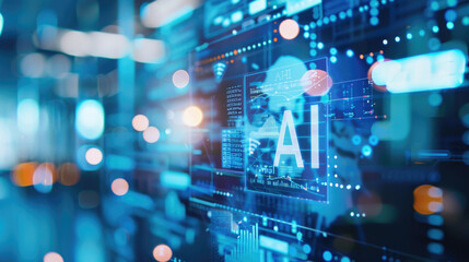 Fototapeta premium AI with white graphs charts in blured glass 