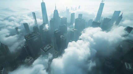 Aerial View of Skyscrapers in the Clouds