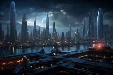 A dark and rainy cityscape