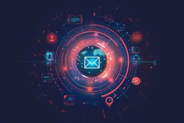 Fototapeta premium Digital illustration of an email security icon with multiple red check marks, symbolizing quality and grounding in what is important and so on for mail protection, on a blue background