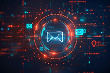 Digital illustration of an email security icon with multiple red check marks, symbolizing quality and grounding in what is important and so on for mail protection, on a blue background