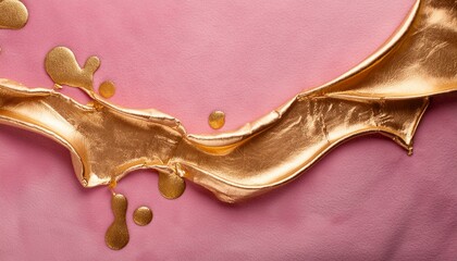 Obraz premium Abstract luxury background of liquid gold dripped over pink velvet texture.
