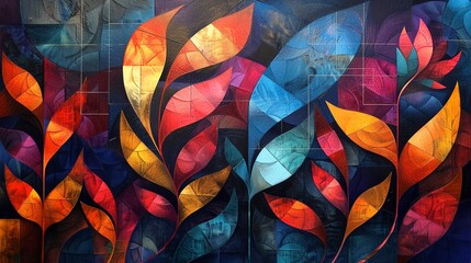 Abstract art with a close-up on the harmonious blend of geometric shapes and floral designs for a modern look.