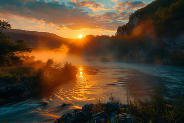 Obraz premium sunset over the river