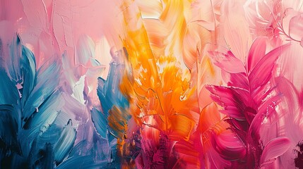 Vibrant and ethereal, a close-up abstract featuring botanical prints for a fresh, contemporary artistic vibe. 