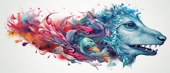 A striking watercolor illustration featuring a side profile of Zoonotic Diseases, using bold and vivid colors to capture the complexity and interconnectedness of the subject