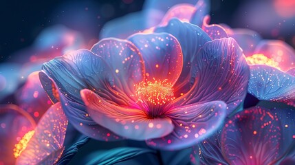 High-resolution abstract featuring the luminescent beauty of neon floral patterns in a close-up view.