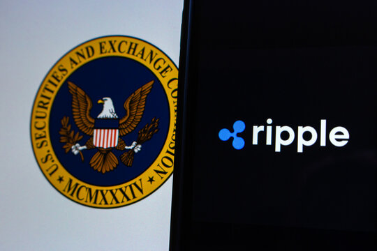 Vancouver, CANADA - Apr 30 2024 : Ripple logo seen in an iPhone screen on SEC (U.S. Securities and Exchange Commission)