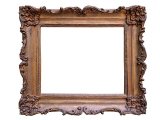Vintage wooden frame for paintings, photos, or a design element. Mockup for photos or pictures. Real photo. Transparent background