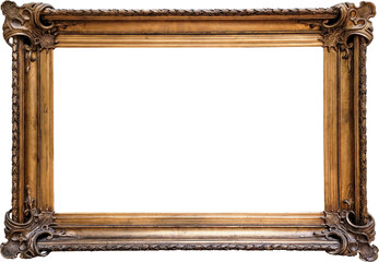 Vintage wooden frame for paintings, photos, or a design element. Transparent background