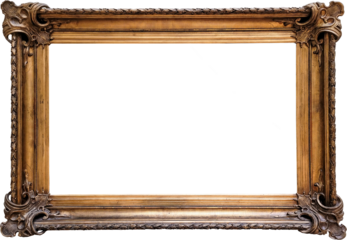 Vintage wooden frame for paintings, photos, or a design element. Transparent background